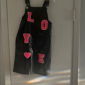 Kids Black Overalls with Pink LOVE Design